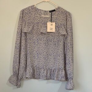 Very J Lavender Floral Ruffle Blouse
